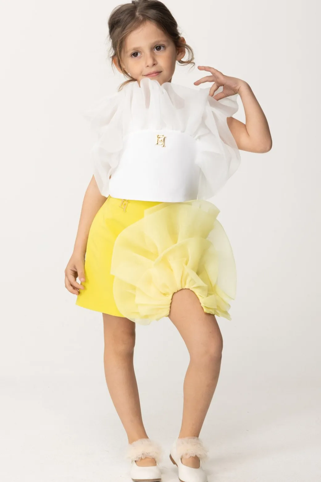 Elisabetta Franchi Bambina Top con Dettaglio In Organza