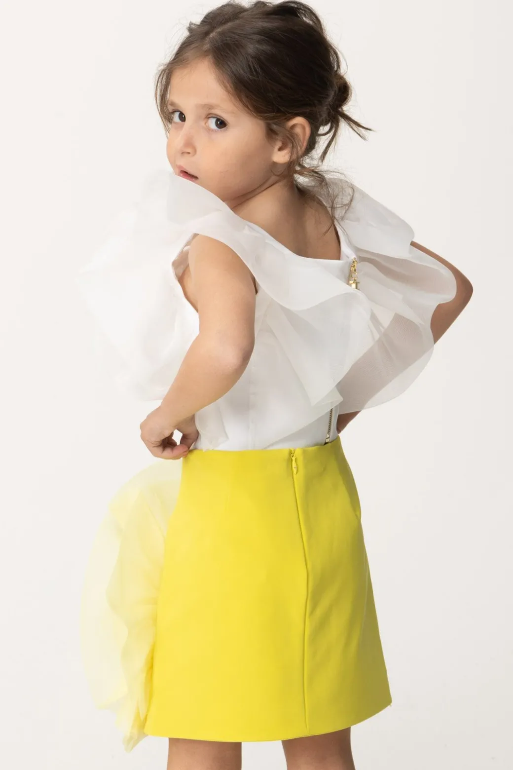 Elisabetta Franchi Bambina Top con Dettaglio In Organza