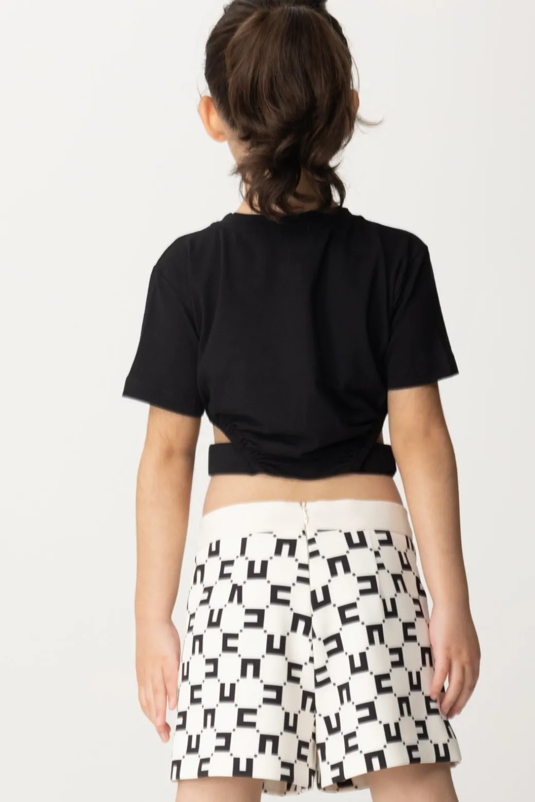 Elisabetta Franchi Bambina T-shirt con Aperture e Placchetta Logo