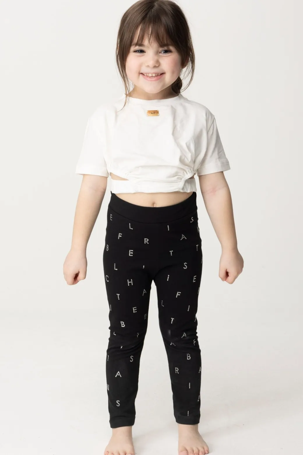 Elisabetta Franchi Bambina T-shirt con Aperture e Placchetta Logo