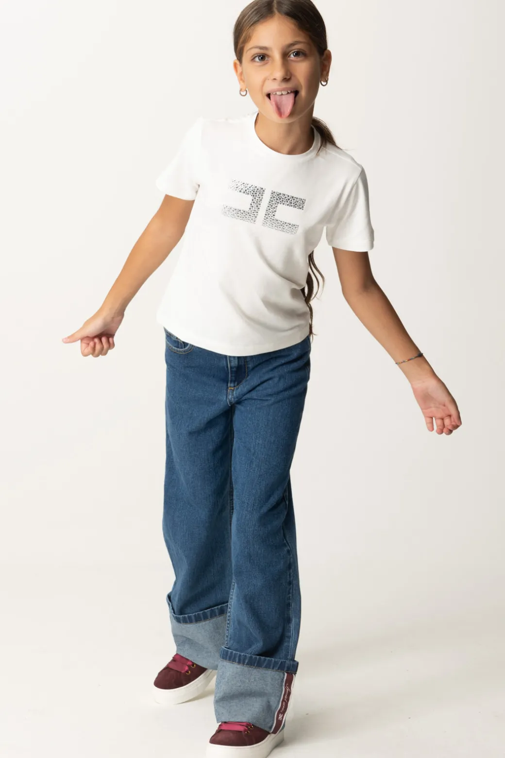 Elisabetta Franchi Bambina T-shirt con Logo In Strass