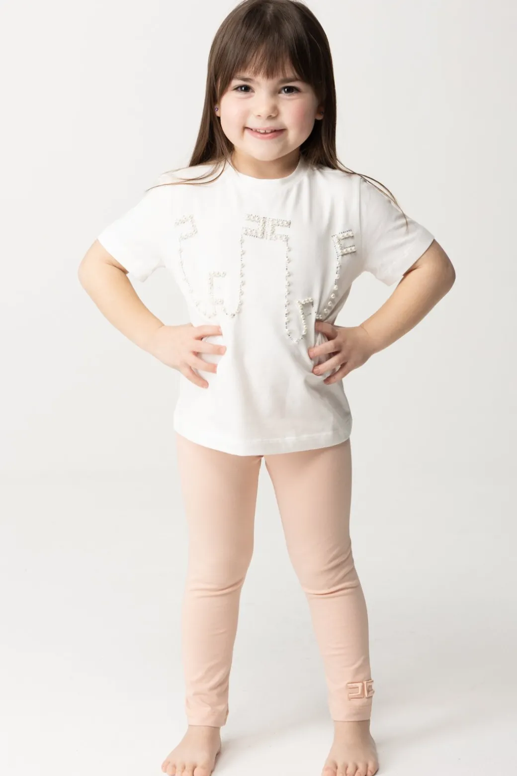 Elisabetta Franchi Bambina T-shirt con Ricamo Di Strass e Perle