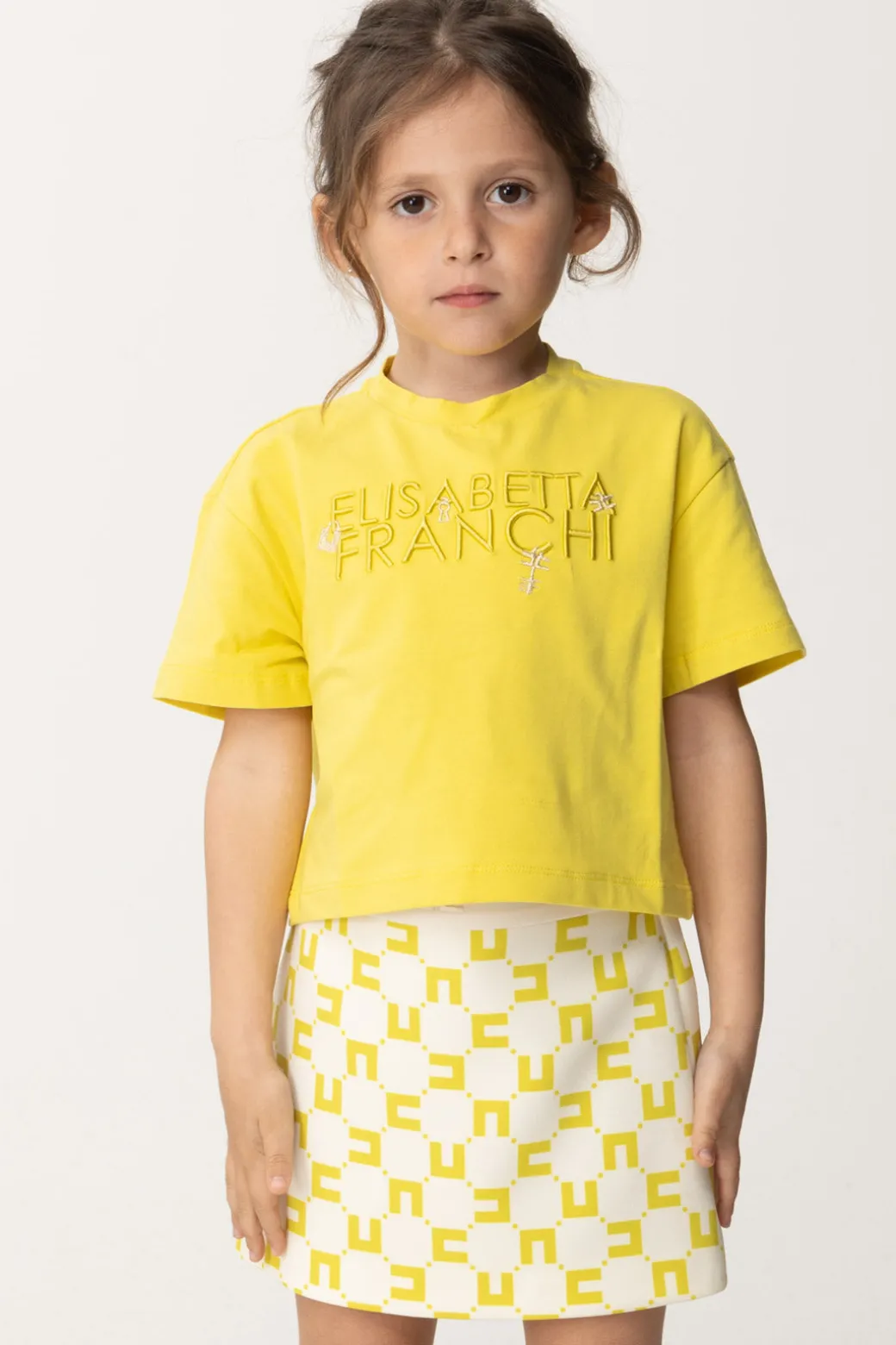 Elisabetta Franchi Bambina T-shirt con Ricamo Lettering e Charm