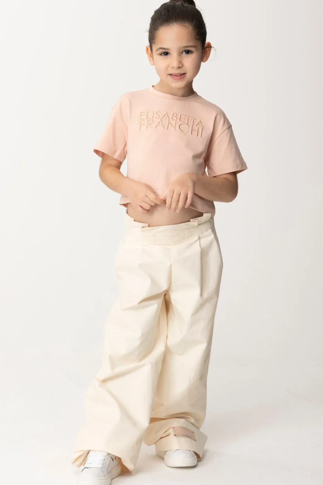 Elisabetta Franchi Bambina T-shirt con Ricamo Lettering e Charm