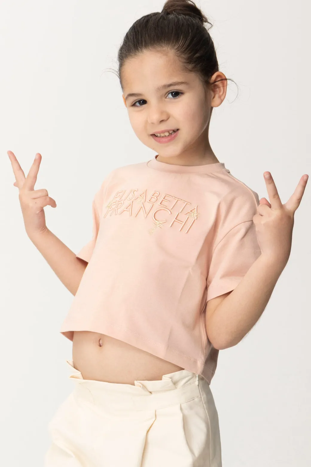 Elisabetta Franchi Bambina T-shirt con Ricamo Lettering e Charm