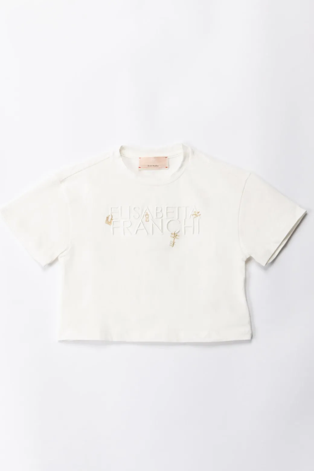 Elisabetta Franchi Bambina T-shirt con Ricamo Lettering e Charm