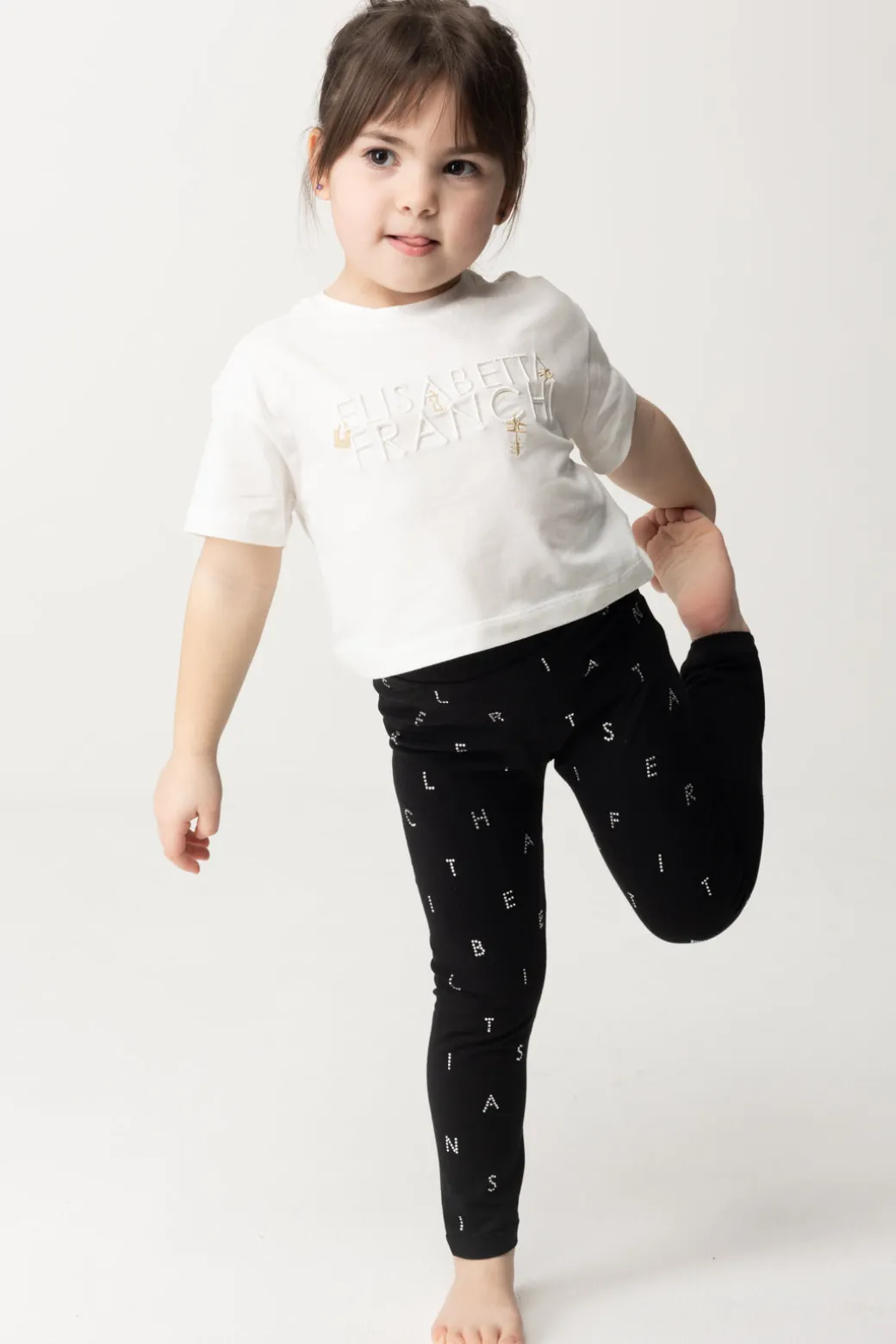 Elisabetta Franchi Bambina T-shirt con Ricamo Lettering e Charm
