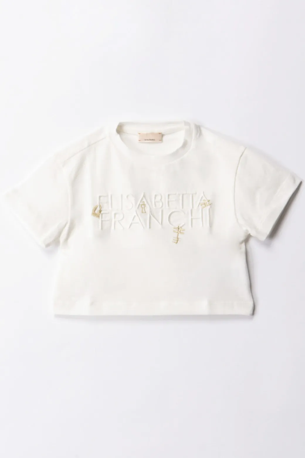 Elisabetta Franchi Bambina T-shirt con Ricamo Lettering e Charm