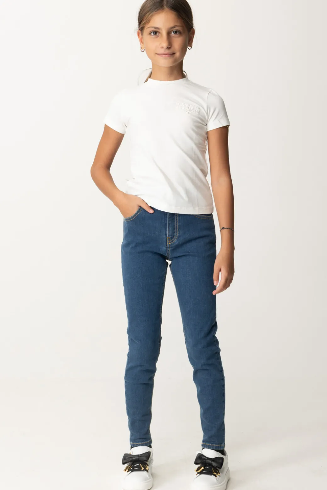 Elisabetta Franchi Bambina T-shirt con Ricamo Logo a Filo