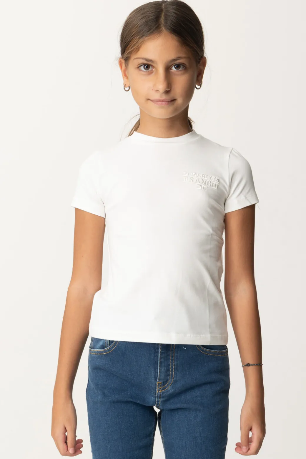Elisabetta Franchi Bambina T-shirt con Ricamo Logo a Filo
