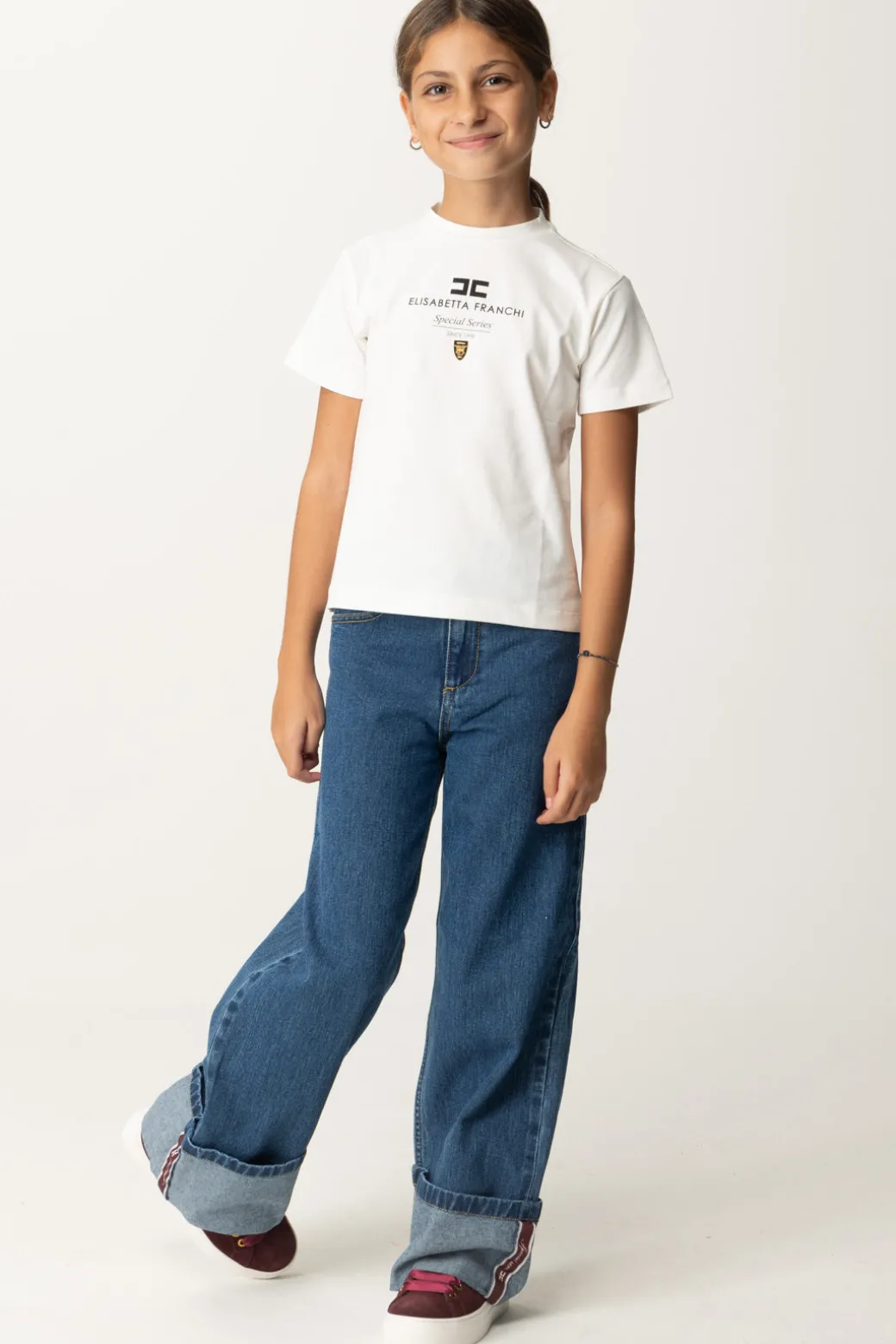 Elisabetta Franchi Bambina T-shirt con Stampa "special Series" e Placchetta