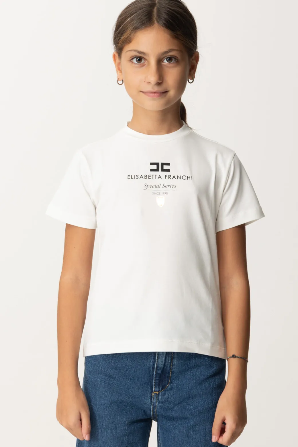 Elisabetta Franchi Bambina T-shirt con Stampa "special Series" e Placchetta
