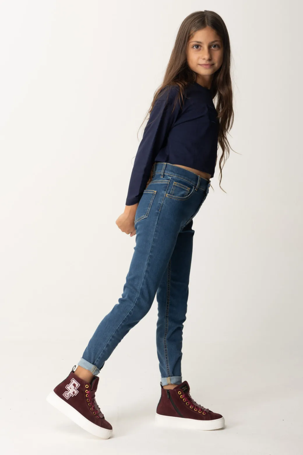Elisabetta Franchi Bambina T-shirt Crop con Manica Lunga con Logo