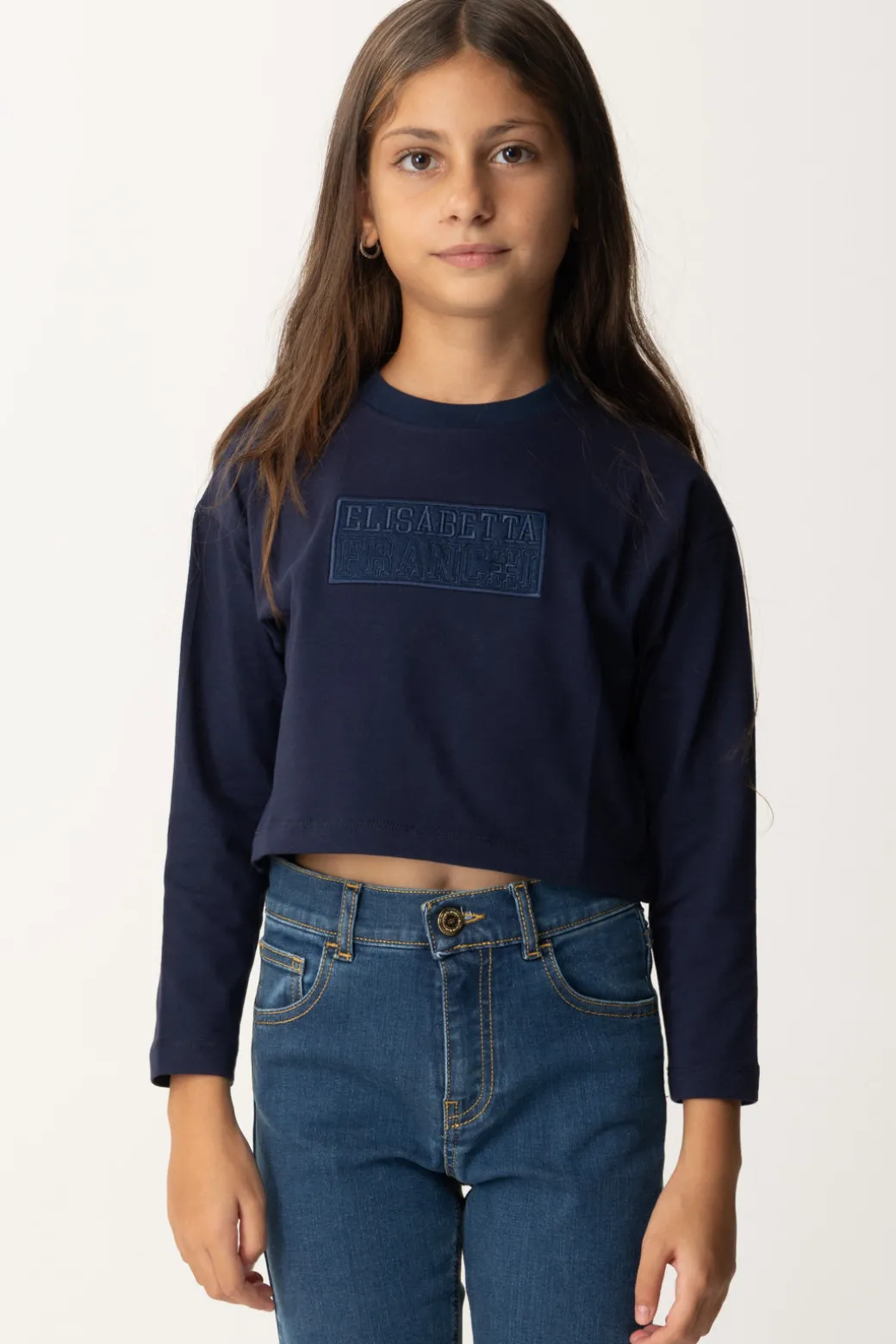 Elisabetta Franchi Bambina T-shirt Crop con Manica Lunga con Logo