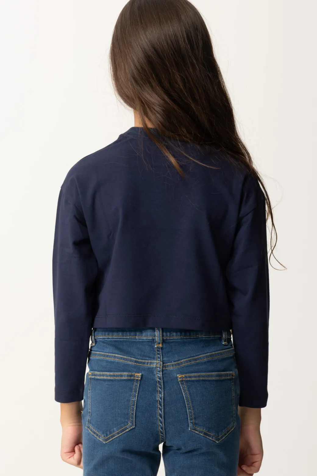 Elisabetta Franchi Bambina T-shirt Crop con Manica Lunga con Logo
