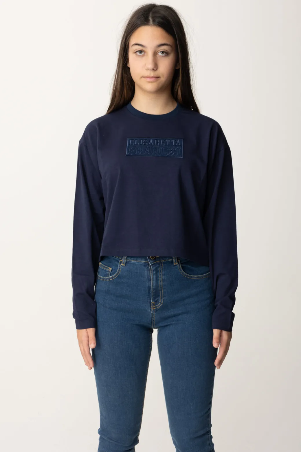Elisabetta Franchi Bambina T-shirt Crop con Manica Lunga con Logo