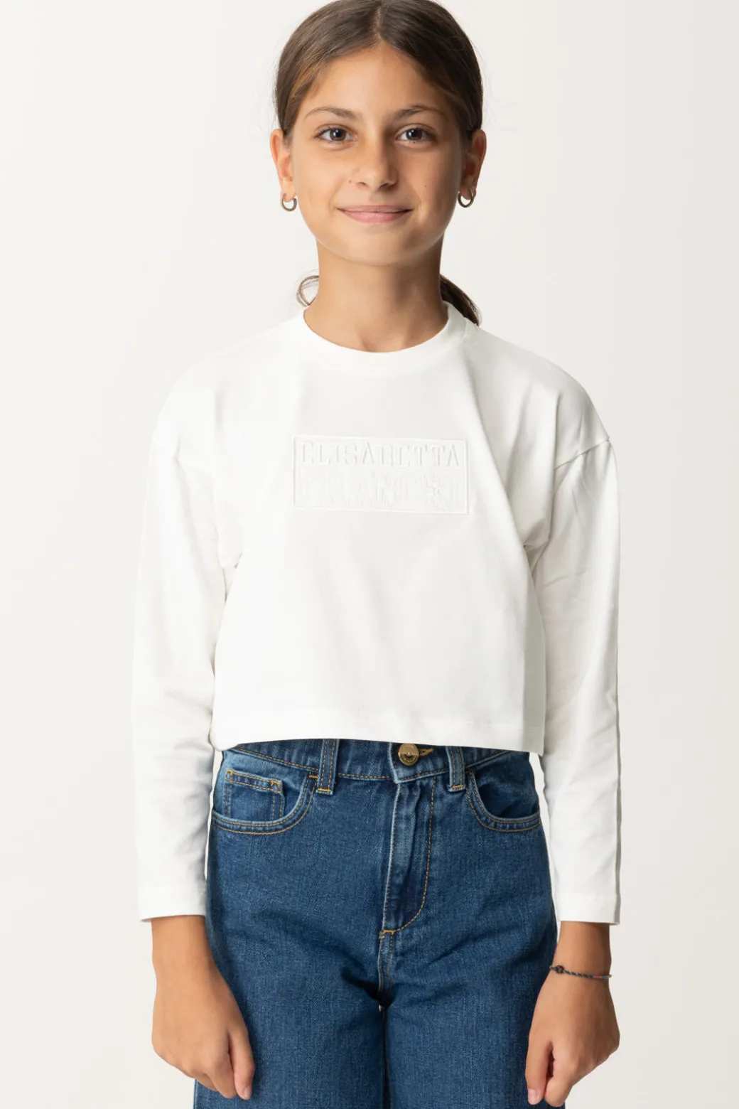 Elisabetta Franchi Bambina T-shirt Crop con Manica Lunga con Logo
