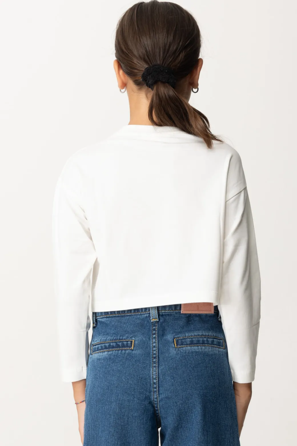 Elisabetta Franchi Bambina T-shirt Crop con Manica Lunga con Logo