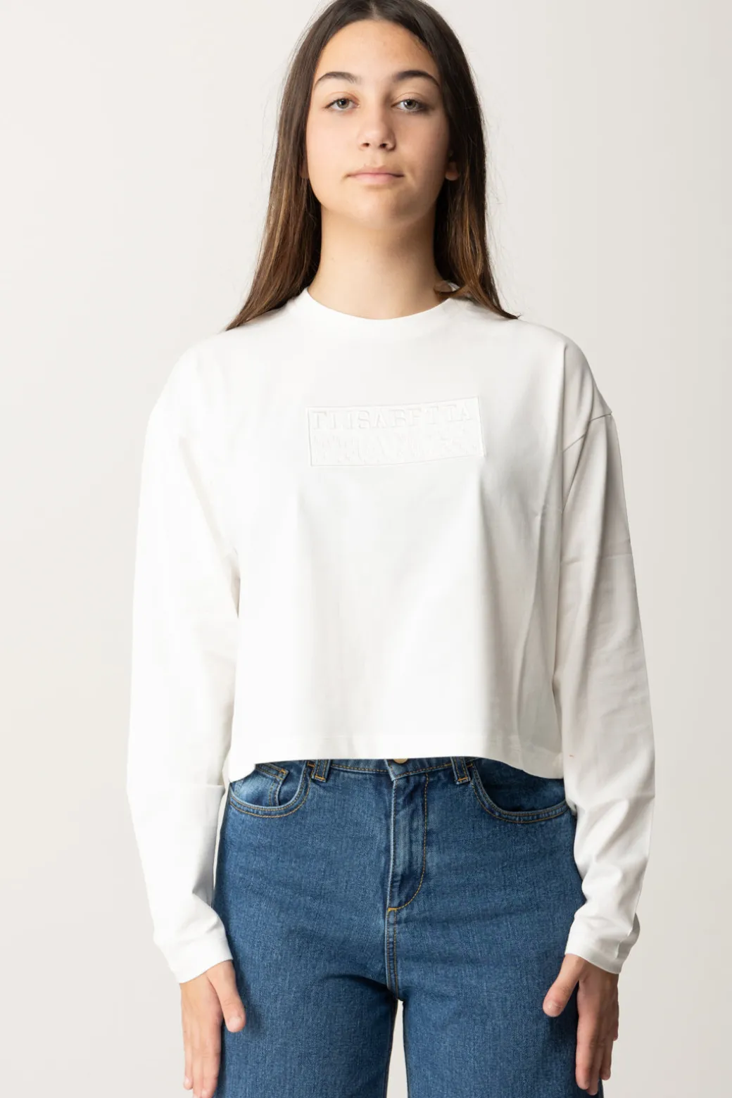 Elisabetta Franchi Bambina T-shirt Crop con Manica Lunga con Logo