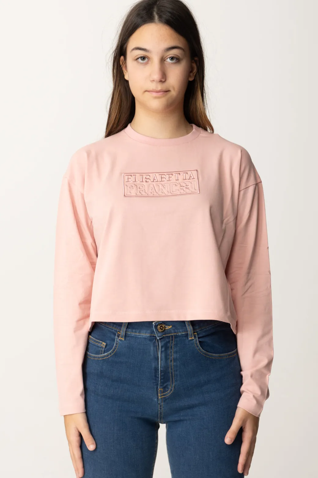 Elisabetta Franchi Bambina T-shirt Crop con Manica Lunga con Logo