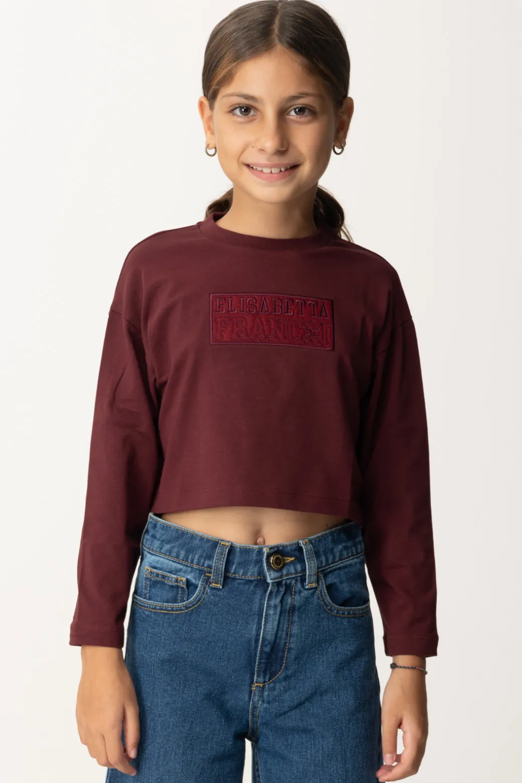 Elisabetta Franchi Bambina T-shirt Crop con Manica Lunga con Logo