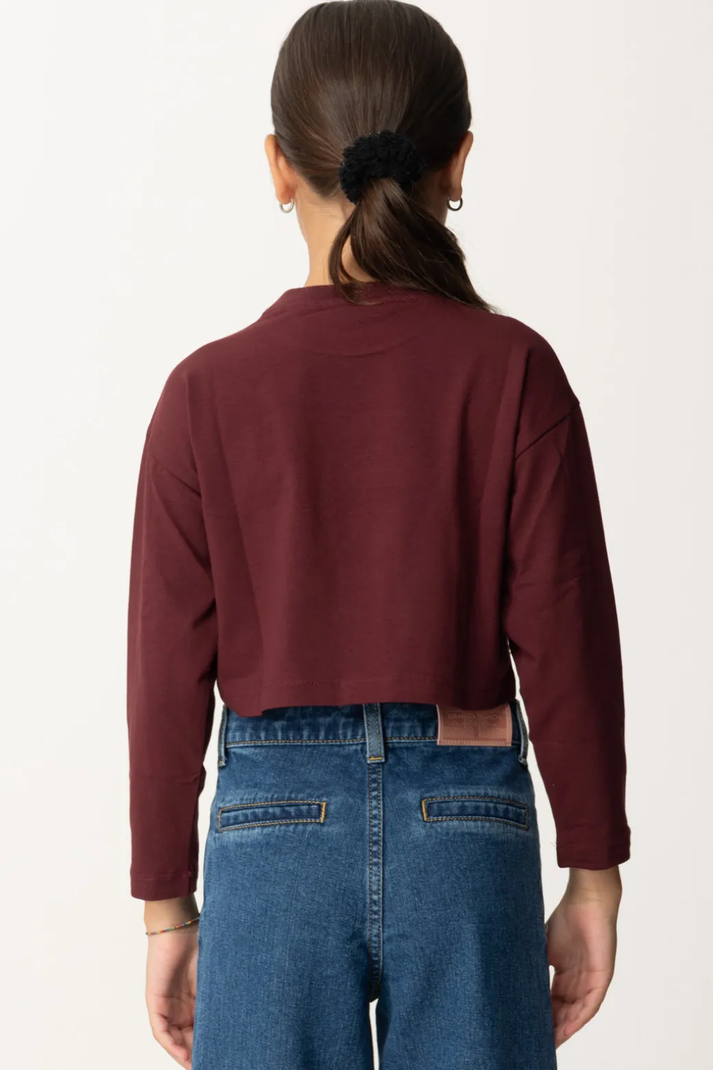 Elisabetta Franchi Bambina T-shirt Crop con Manica Lunga con Logo