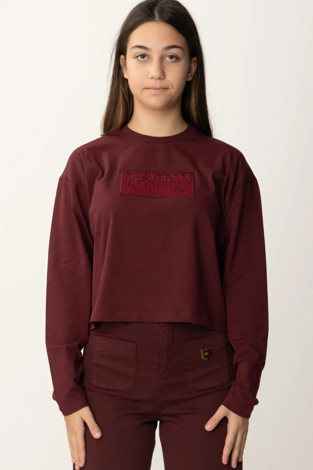 Elisabetta Franchi Bambina T-shirt Crop con Manica Lunga con Logo