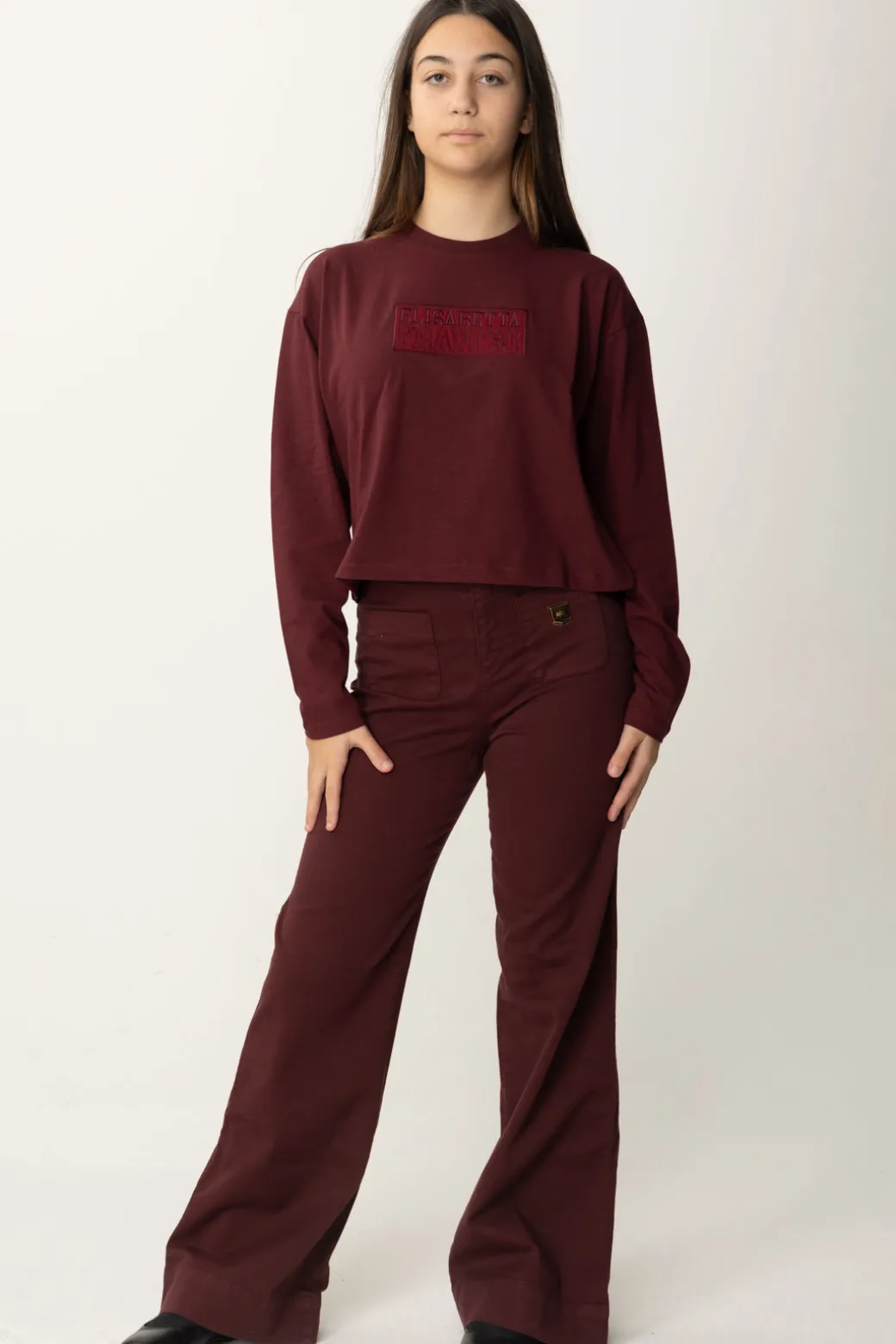 Elisabetta Franchi Bambina T-shirt Crop con Manica Lunga con Logo