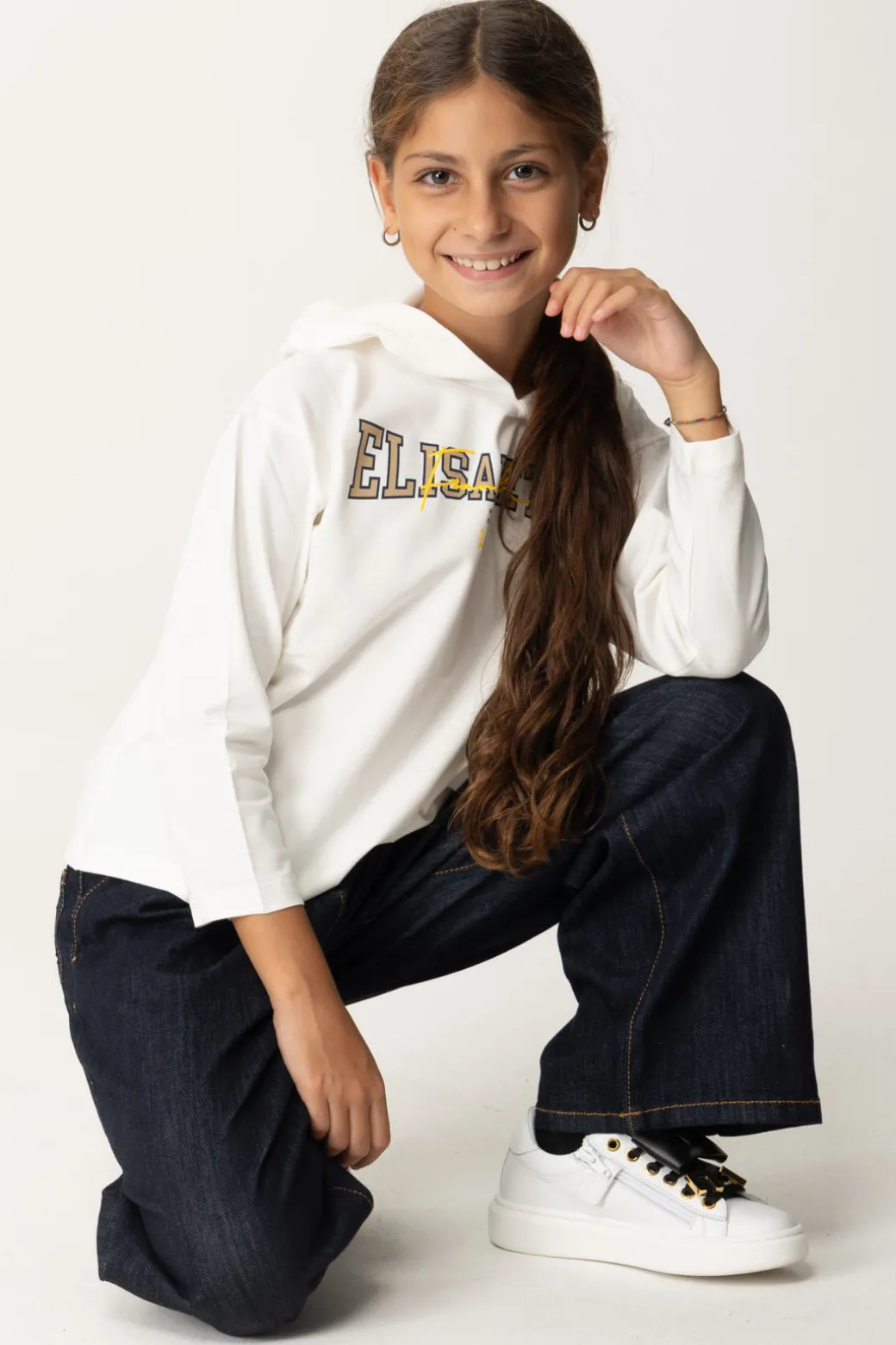 Elisabetta Franchi Bambina T-shirt Manica Lunga con Cappuccio
