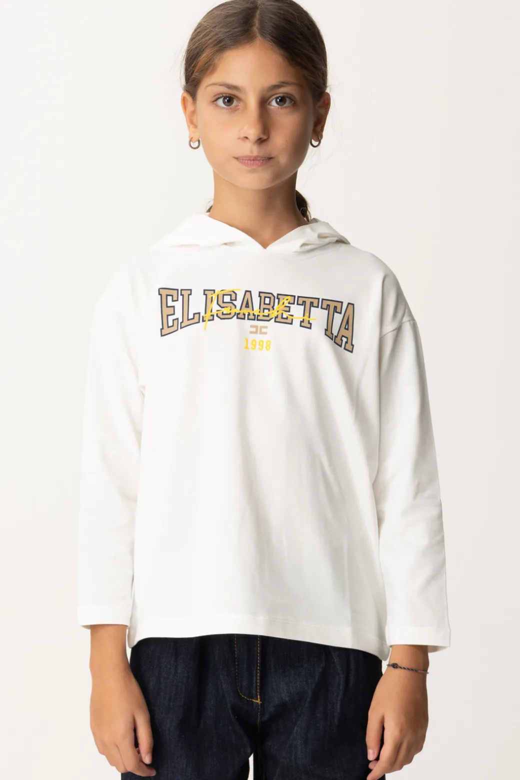 Elisabetta Franchi Bambina T-shirt Manica Lunga con Cappuccio