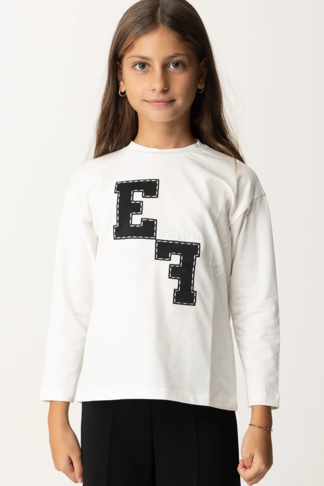 Elisabetta Franchi Bambina T-shirt Manica Lunga con Ricamo Logo