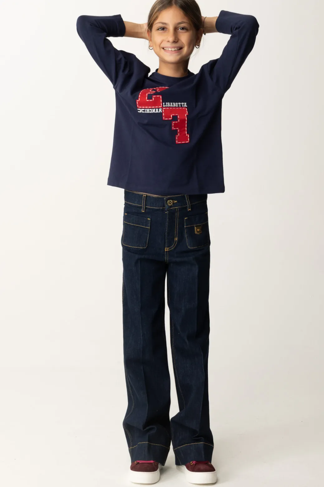 Elisabetta Franchi Bambina T-shirt Manica Lunga con Ricamo Logo