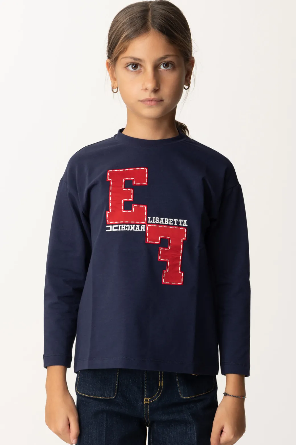 Elisabetta Franchi Bambina T-shirt Manica Lunga con Ricamo Logo