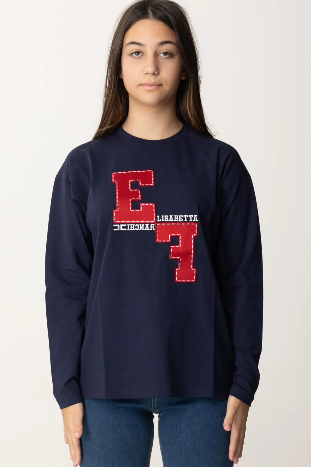 Elisabetta Franchi Bambina T-shirt Manica Lunga con Ricamo Logo