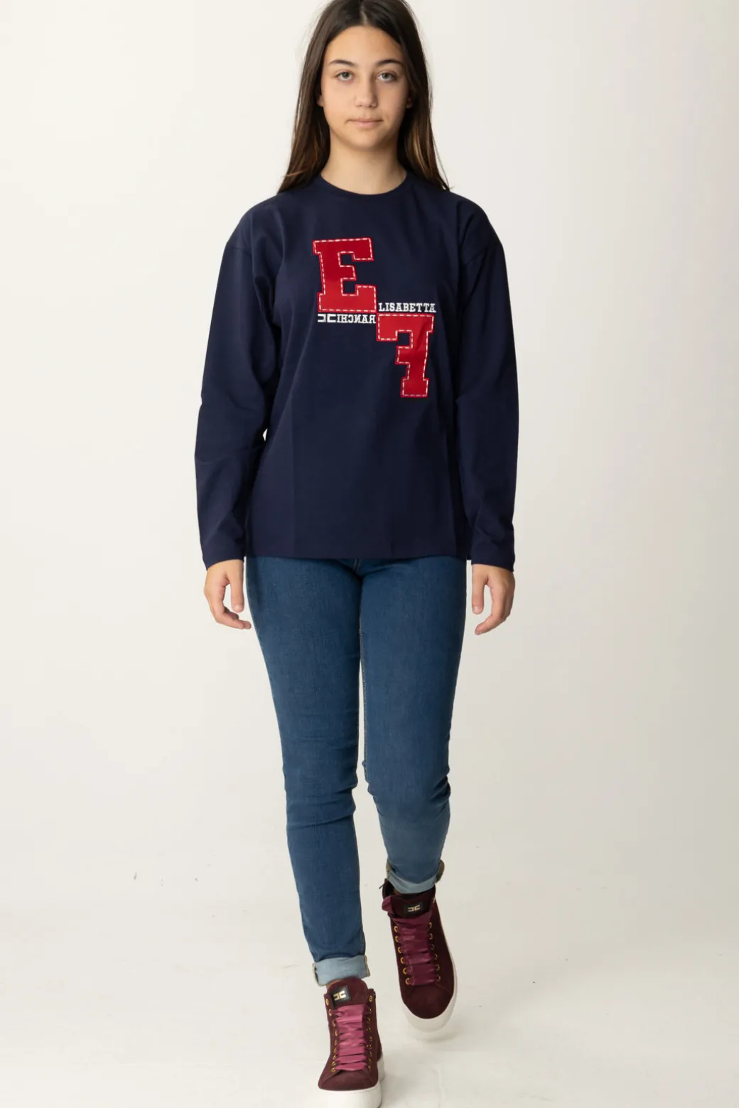 Elisabetta Franchi Bambina T-shirt Manica Lunga con Ricamo Logo