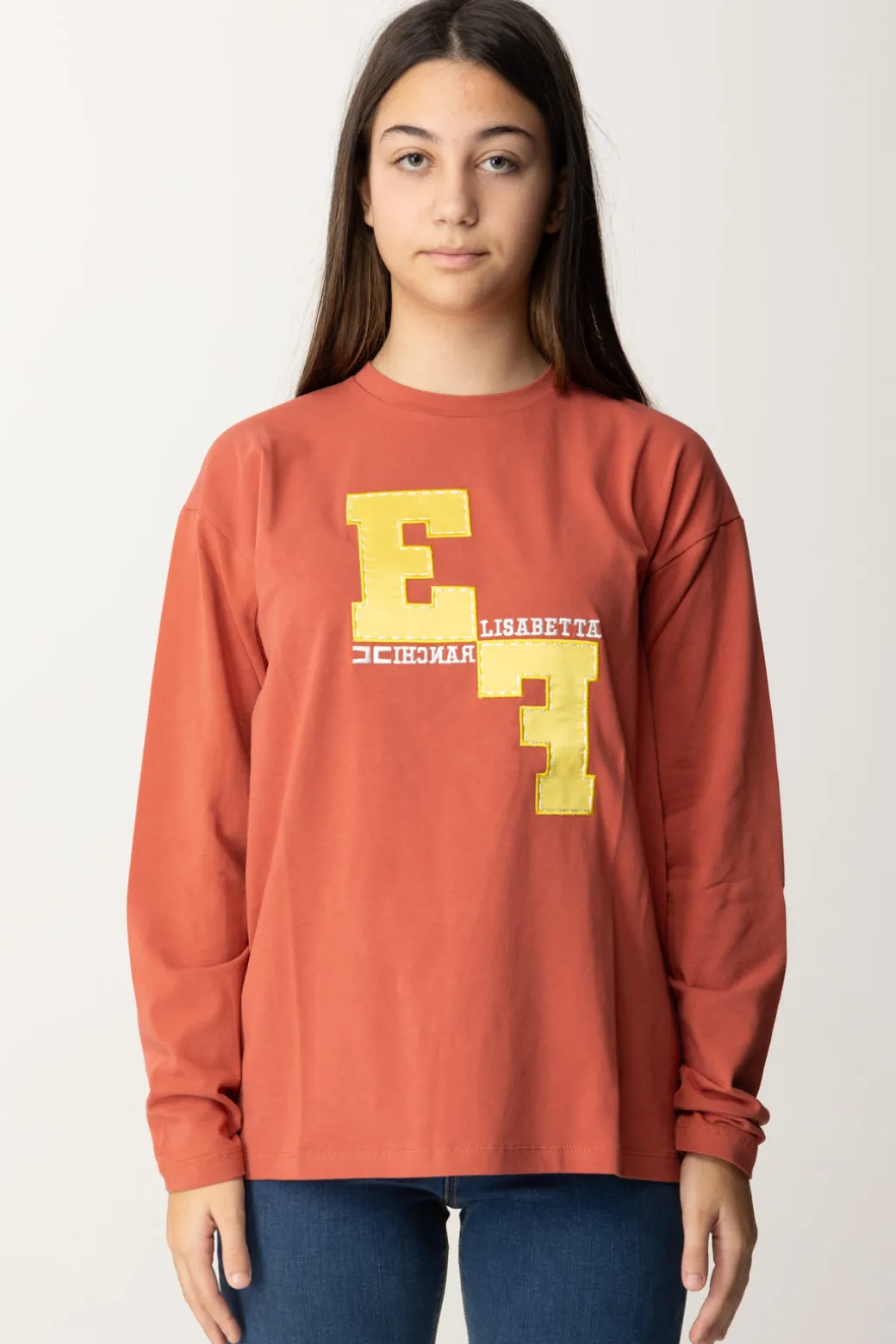 Elisabetta Franchi Bambina T-shirt Manica Lunga con Ricamo Logo