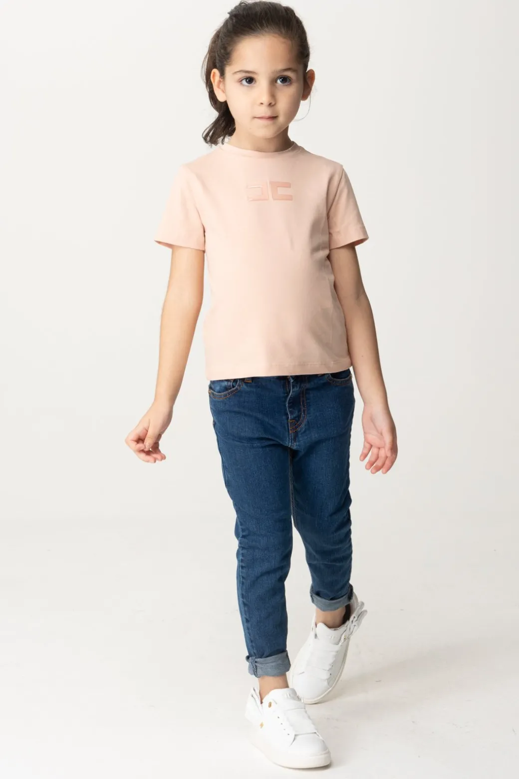 Elisabetta Franchi Bambina T-shirt Over con Applicazione Logo Cc