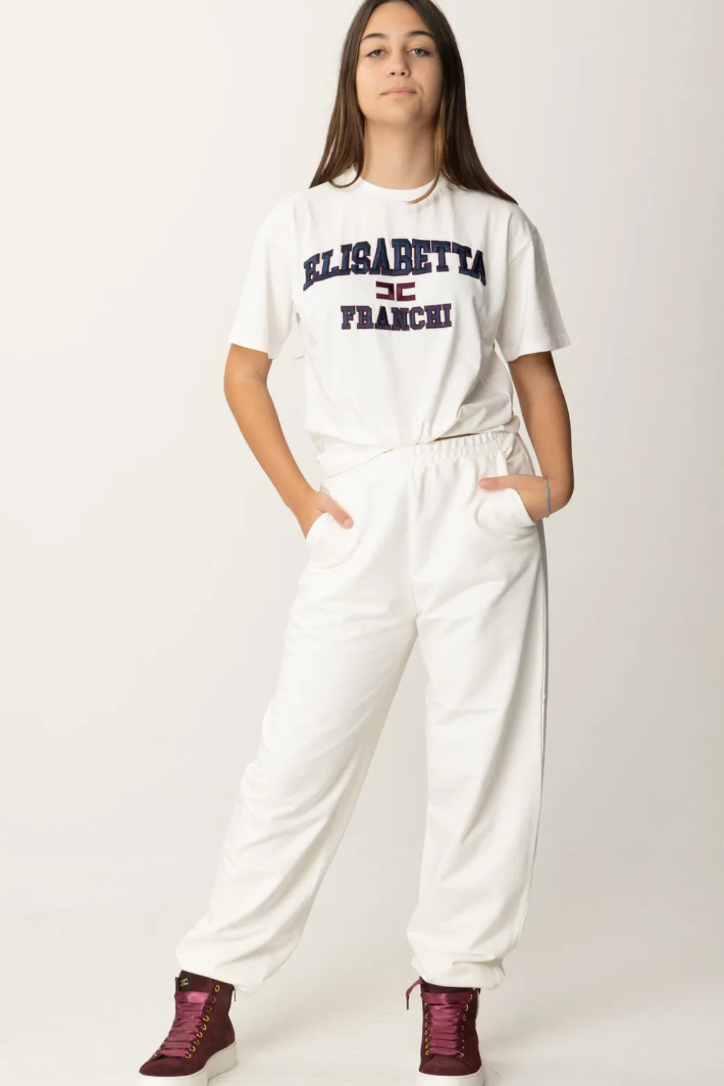 Elisabetta Franchi Bambina T-shirt Over con Ricamo Logo In Stile College