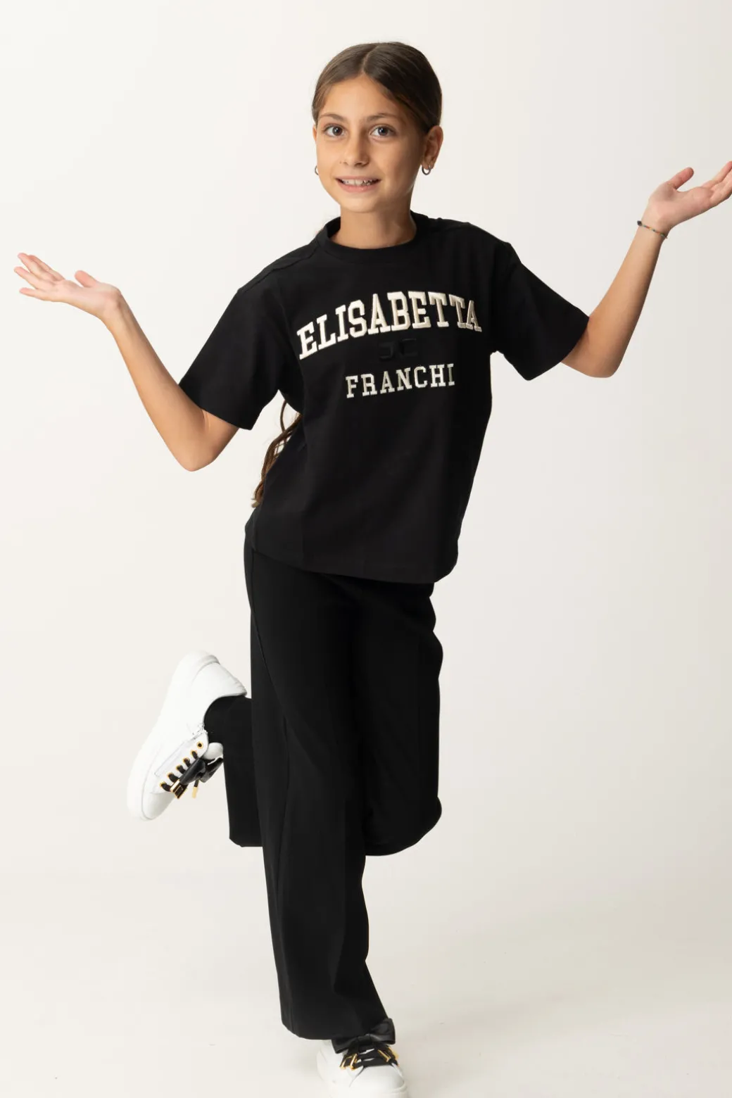 Elisabetta Franchi Bambina T-shirt Over con Ricamo Logo In Stile College