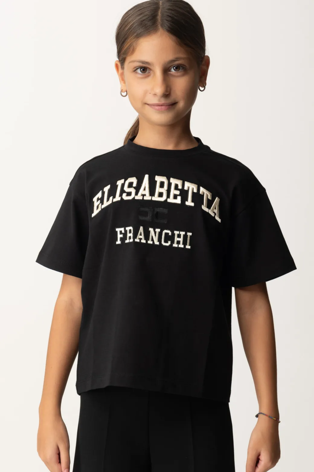 Elisabetta Franchi Bambina T-shirt Over con Ricamo Logo In Stile College