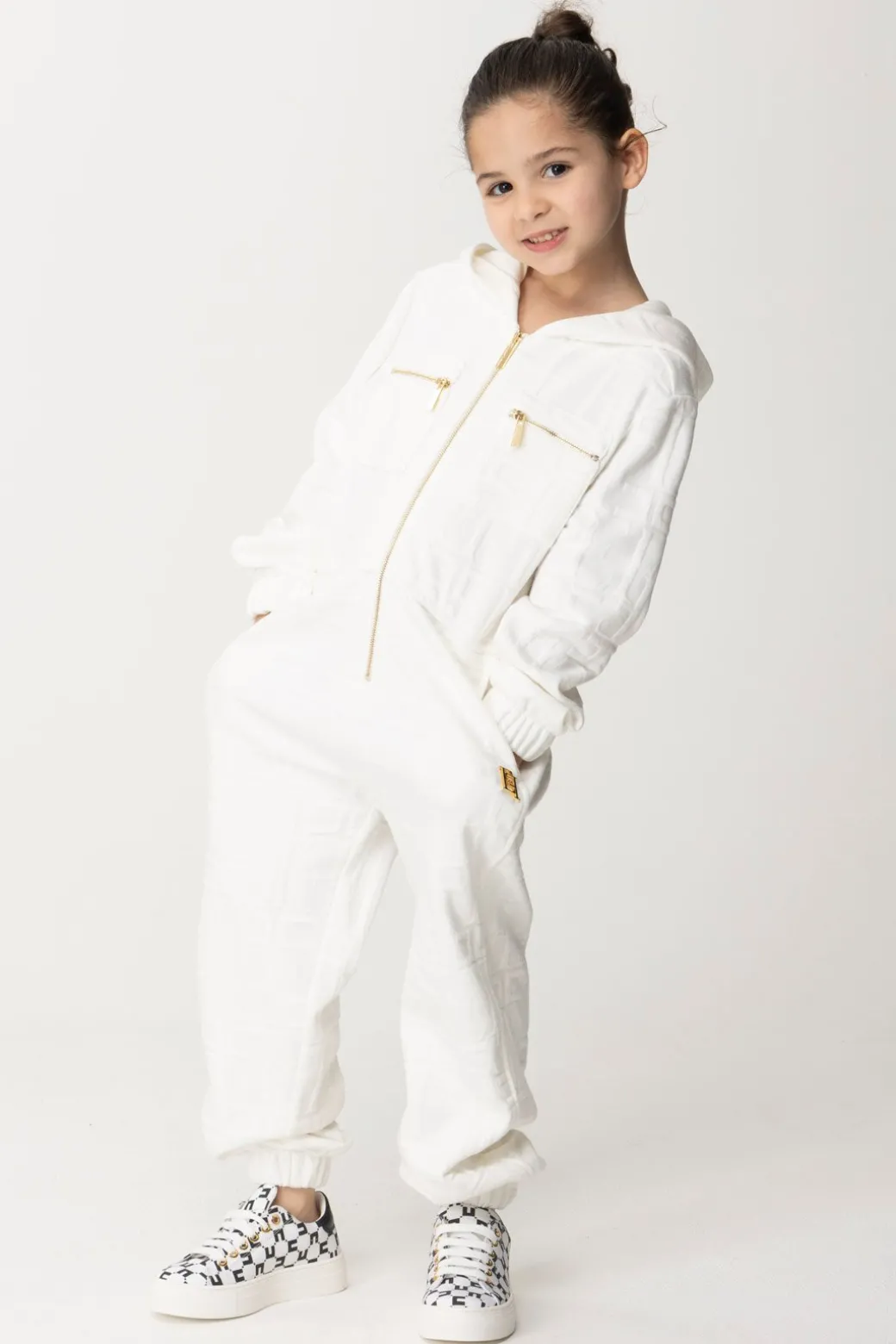 Elisabetta Franchi Bambina Tuta con Cappuccio e Logo Embossed