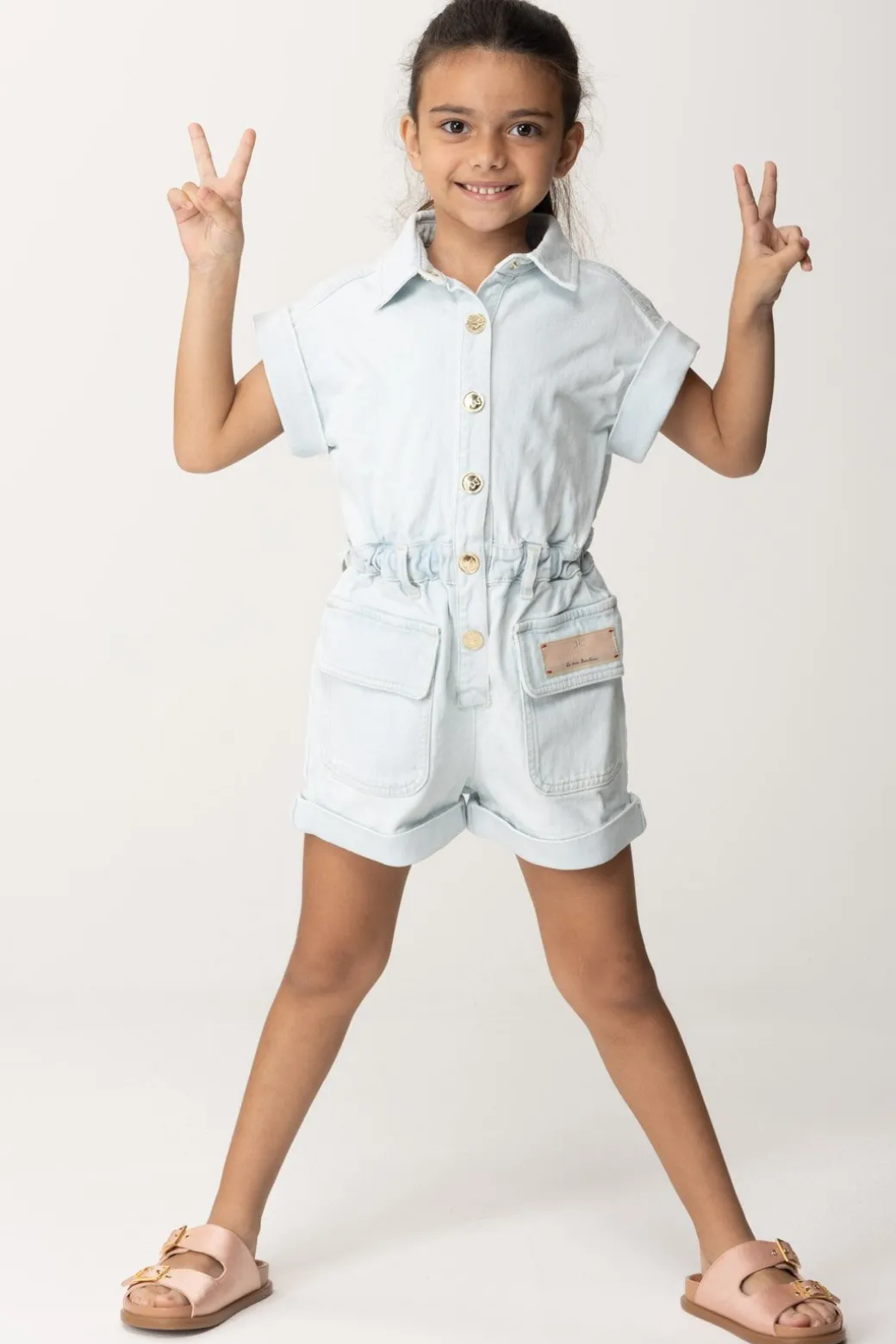 Elisabetta Franchi Bambina Tuta Corta In Jeans