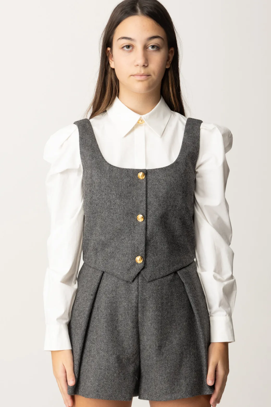Elisabetta Franchi Bambina Tuta Corta In Lana con Inserto Camicia