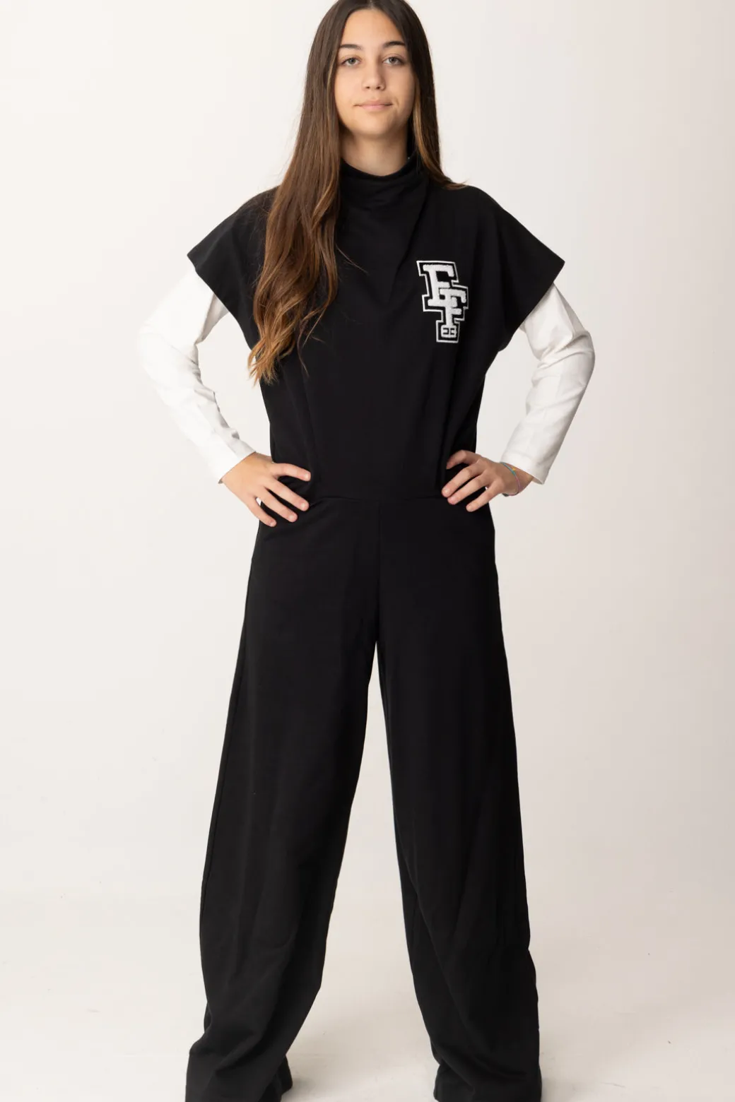 Elisabetta Franchi Bambina Tuta In Felpa Collo Alto con Patch Ef