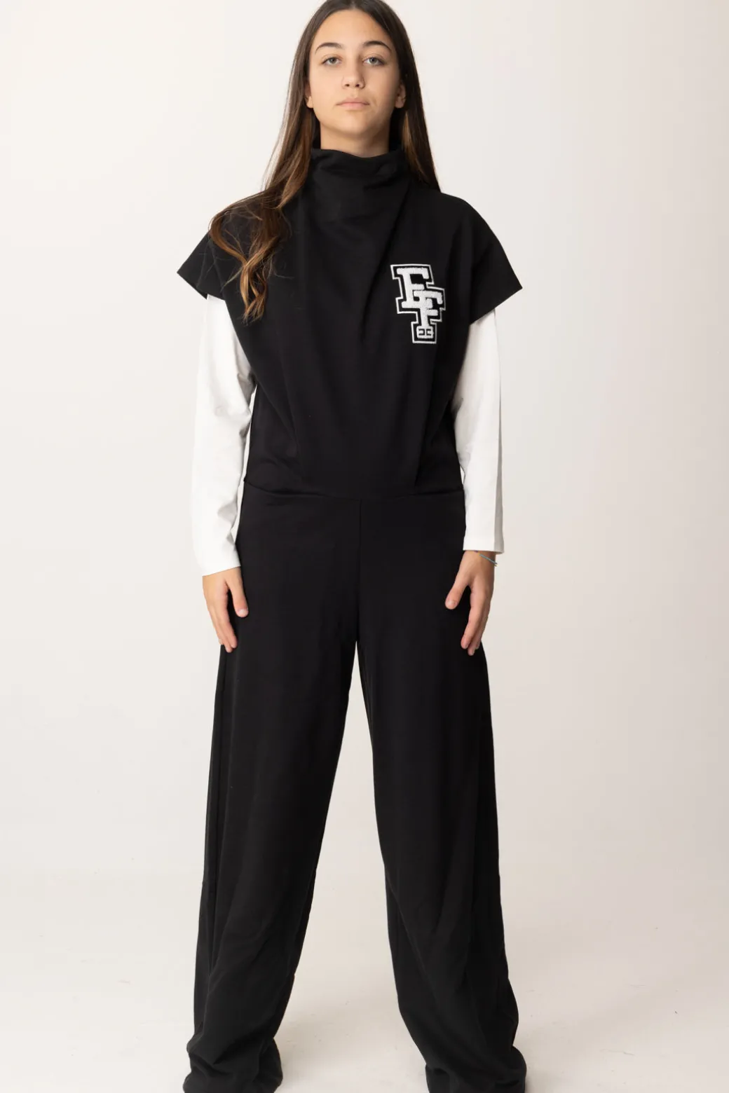 Elisabetta Franchi Bambina Tuta In Felpa Collo Alto con Patch Ef