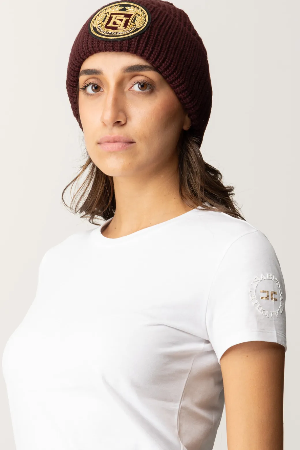 Donna Elisabetta Franchi Beanie In Lana con Patch Logo