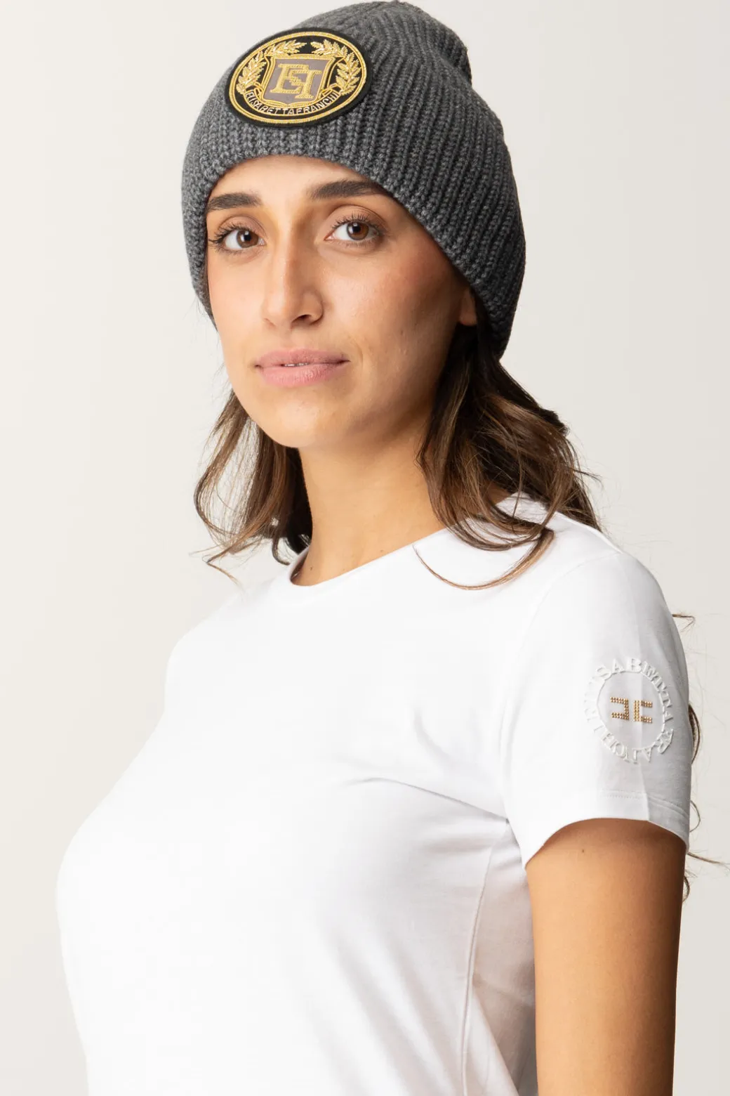 Donna Elisabetta Franchi Beanie In Lana con Patch Logo