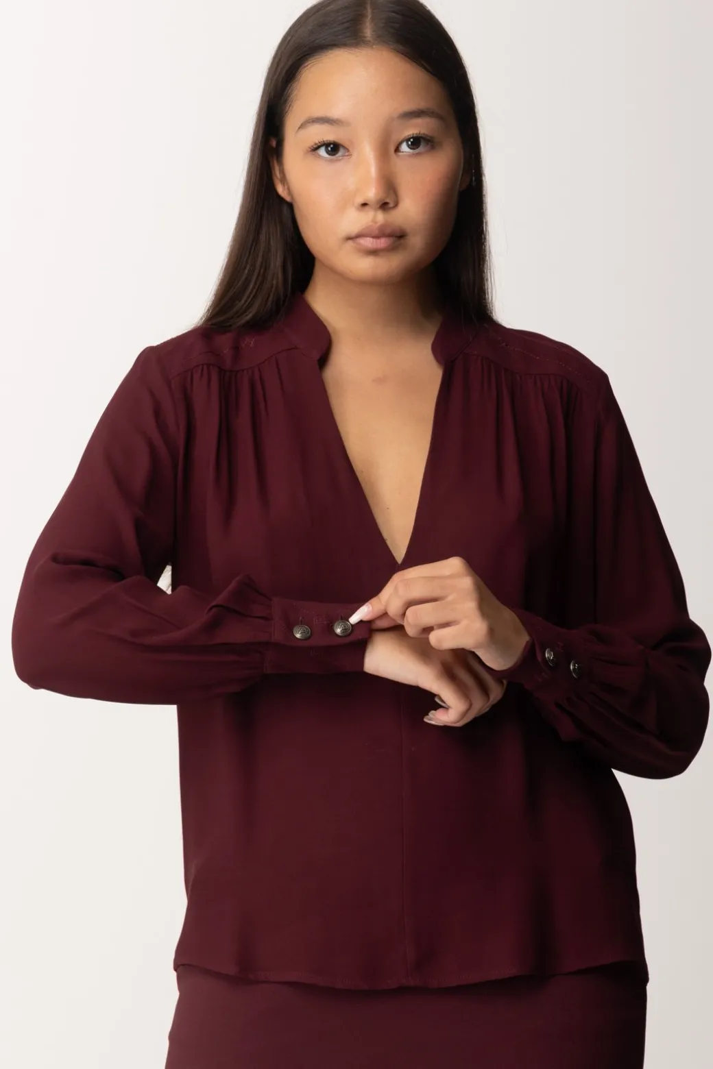 Donna Elisabetta Franchi Blusa con Inserto a Righe e Logo