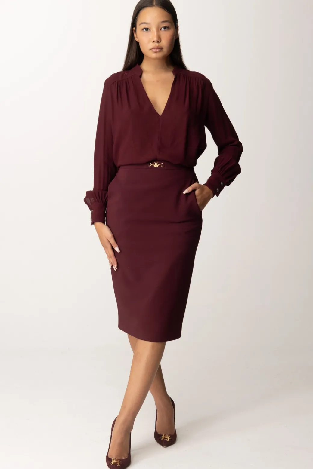 Donna Elisabetta Franchi Blusa con Inserto a Righe e Logo