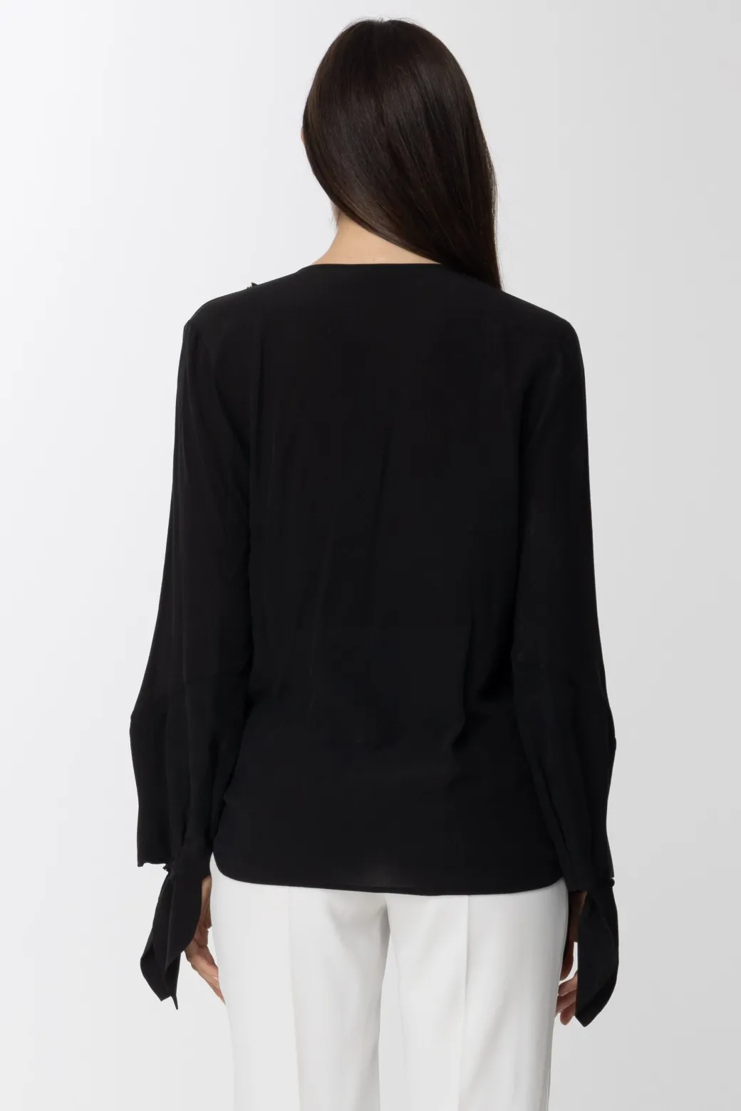 Donna Elisabetta Franchi Blusa con Scollo a Incrocio e Fiocchi Sui Polsi